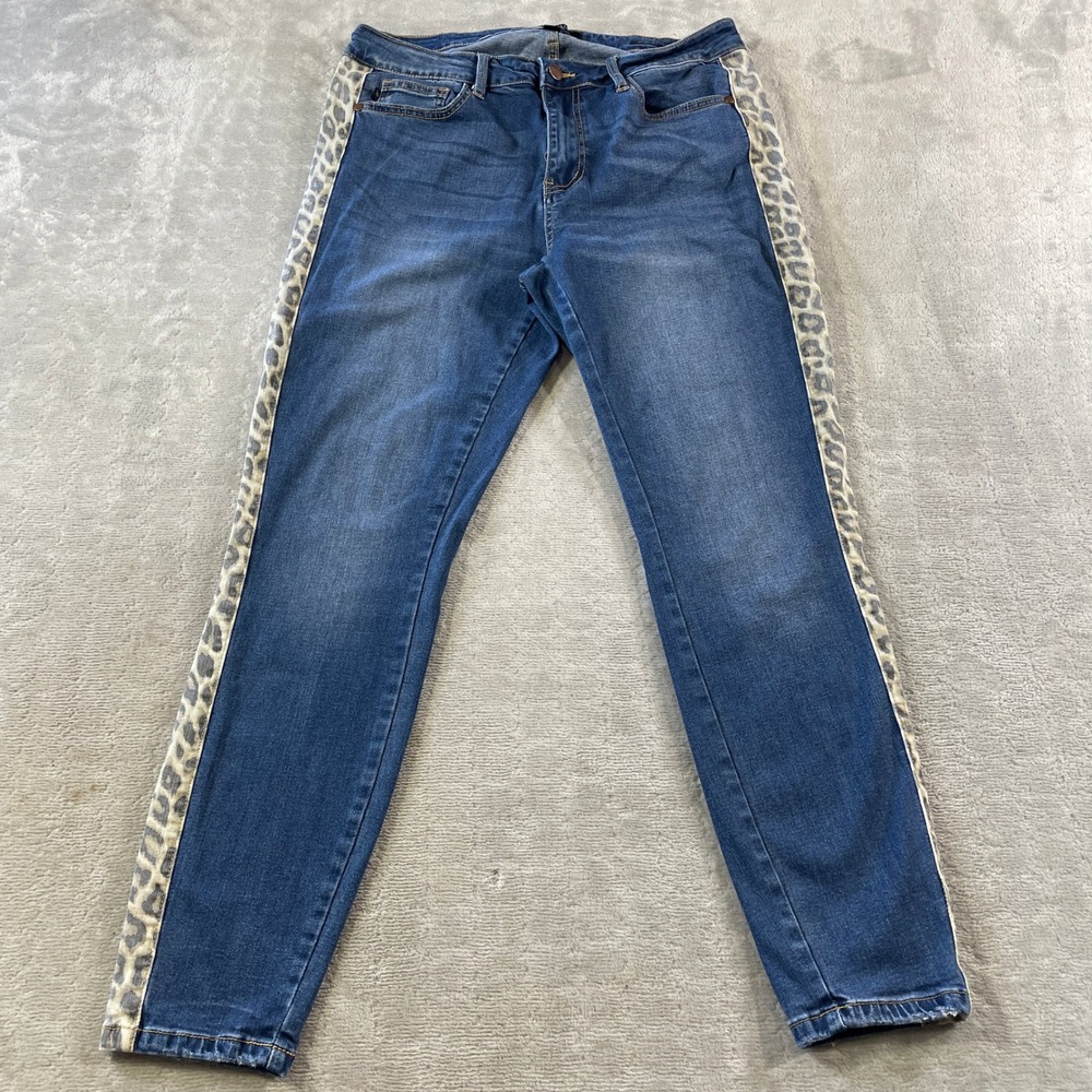 Judy Blue Skinny Fit Jeans Womens 14W Medium Wash Leopard Print Side Stripe Mom